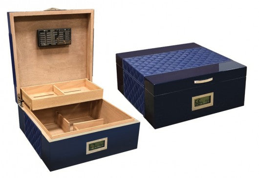 The Hampton Blue Desktop Humidor by Prestige Imports - 200 Cigar ct. - Crown Humidors