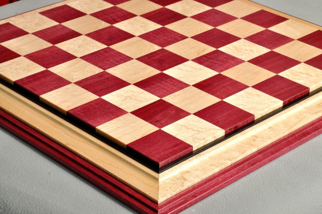 Signature Contemporary III Luxury Chess board - PURPLEHEART / BIRD'S EYE MAPLE - 2.5" Squares - Crown Humidors
