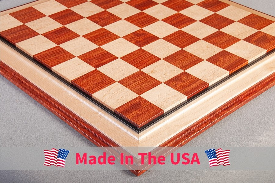 Signature Contemporary III Luxury Chess Board - BUBINGA / BIRD'S EYE MAPLE - 2.5" Squares - Crown Humidors