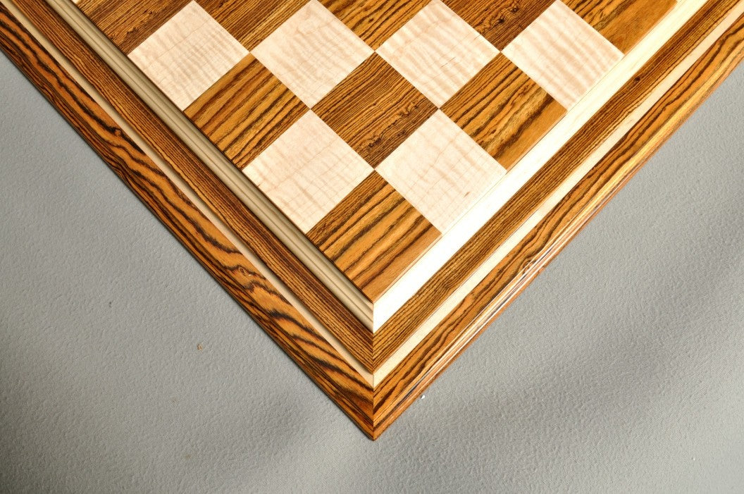 Signature Contemporary IV Luxury Chess board - BOCOTE / CURLY MAPLE - 2.5" Squares - Crown Humidors