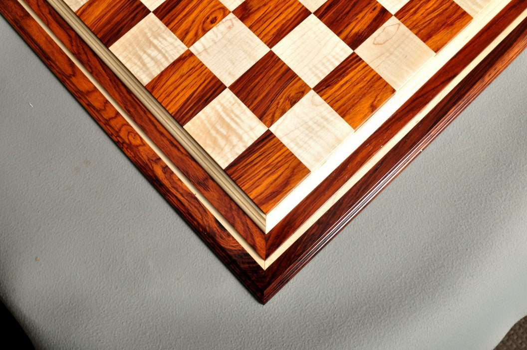 Signature Contemporary IV Luxury Chess board - COCOBOLO / CURLY MAPLE - 2.5" Squares - Crown Humidors