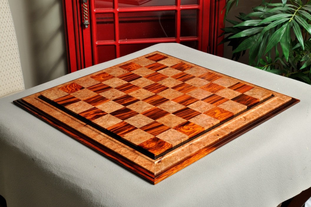 Signature Contemporary III Chess Board - Cocobolo / Maple Burl - 2.5" Squares - Crown Humidors