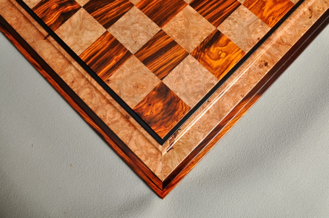 Signature Contemporary III Chess Board - Cocobolo / Maple Burl - 2.5" Squares - Crown Humidors