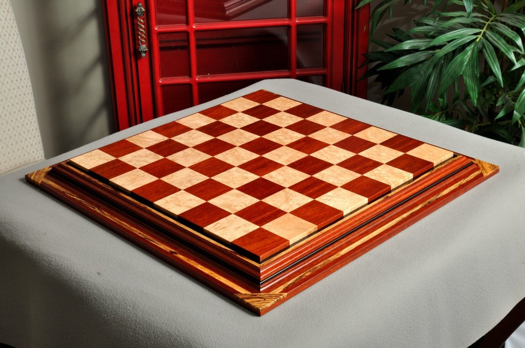 Signature Contemporary Chess Board - BLOODWOOD / BIRD'S EYE MAPLE - 2.5" Squares - Crown Humidors