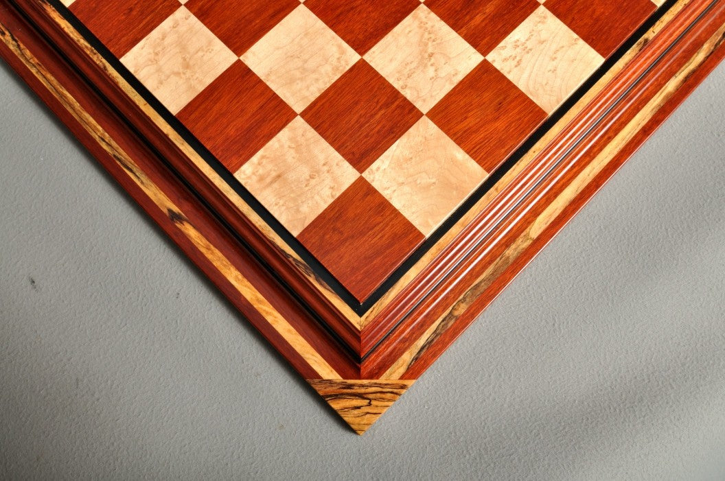 Signature Contemporary Chess Board - BLOODWOOD / BIRD'S EYE MAPLE - 2.5" Squares - Crown Humidors