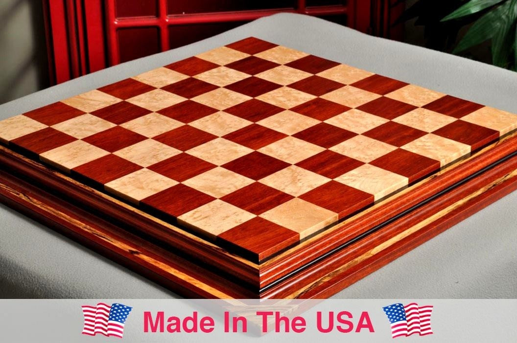 Signature Contemporary Chess Board - BLOODWOOD / BIRD'S EYE MAPLE - 2.5" Squares - Crown Humidors