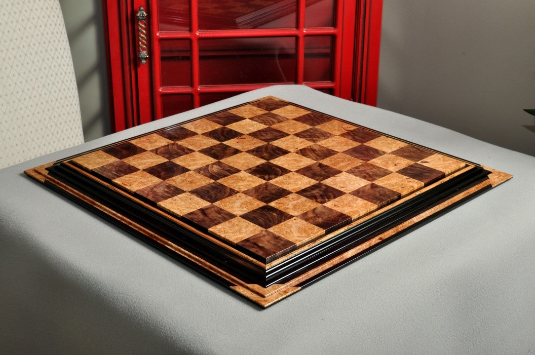 Signature Contemporary Chess Board - WALNUT BURL / MAPLE BURL - 2.5" Squares - Crown Humidors