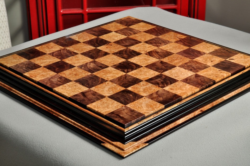 Signature Contemporary Chess Board - WALNUT BURL / MAPLE BURL - 2.5" Squares - Crown Humidors