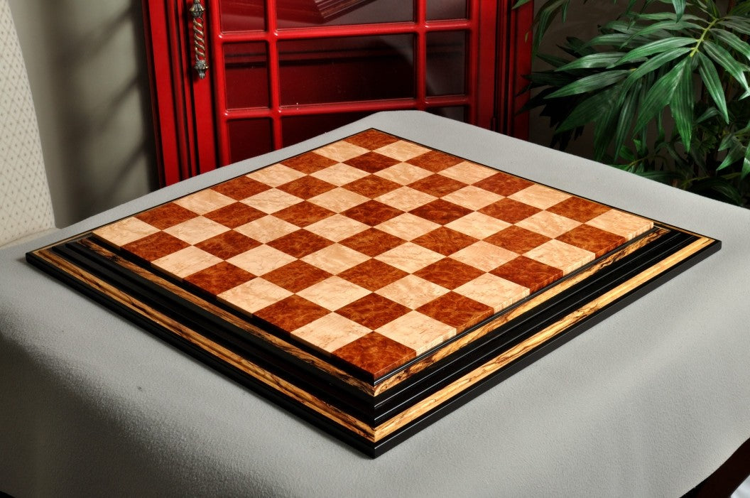 Signature Contemporary Chess Board - RED AMBOYNA / BIRD'S EYE MAPLE - 2.5" Squares - Crown Humidors