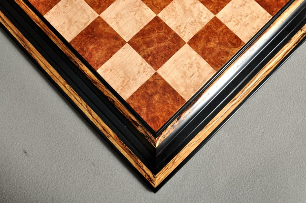 Signature Contemporary Chess Board - RED AMBOYNA / BIRD'S EYE MAPLE - 2.5" Squares - Crown Humidors