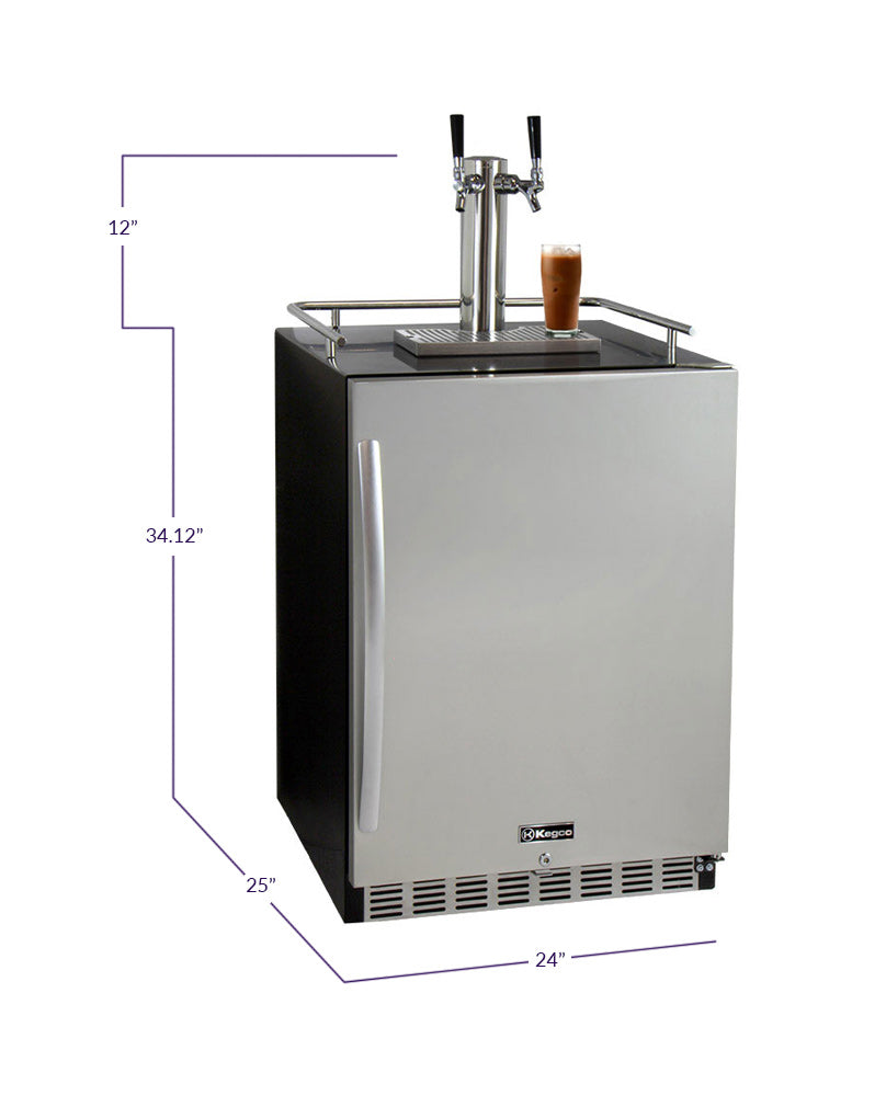 24" Wide Cold Brew Coffee Dual Tap Black Commercial Built-in Right Hinge Kegerator