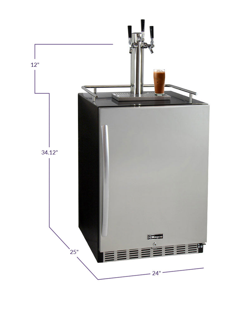 24" Wide Cold Brew Coffee Triple Tap Stainless Steel Commercial Built-in Right Hinge Kegerator