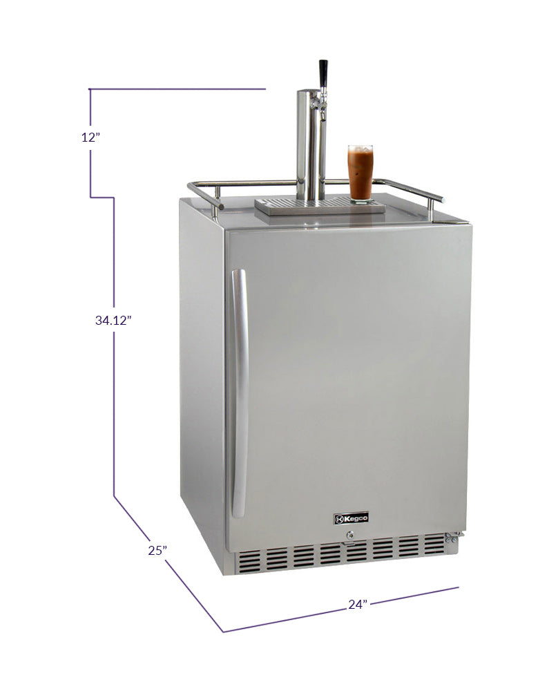 24" Wide Cold Brew Coffee Single Tap All Stainless Steel Outdoor Built-in Right Hinge Kegerator