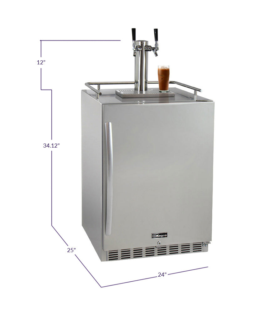 24" Wide Cold Brew Coffee Dual Tap All Stainless Steel Outdoor Built-in Right Hinge Kegerator