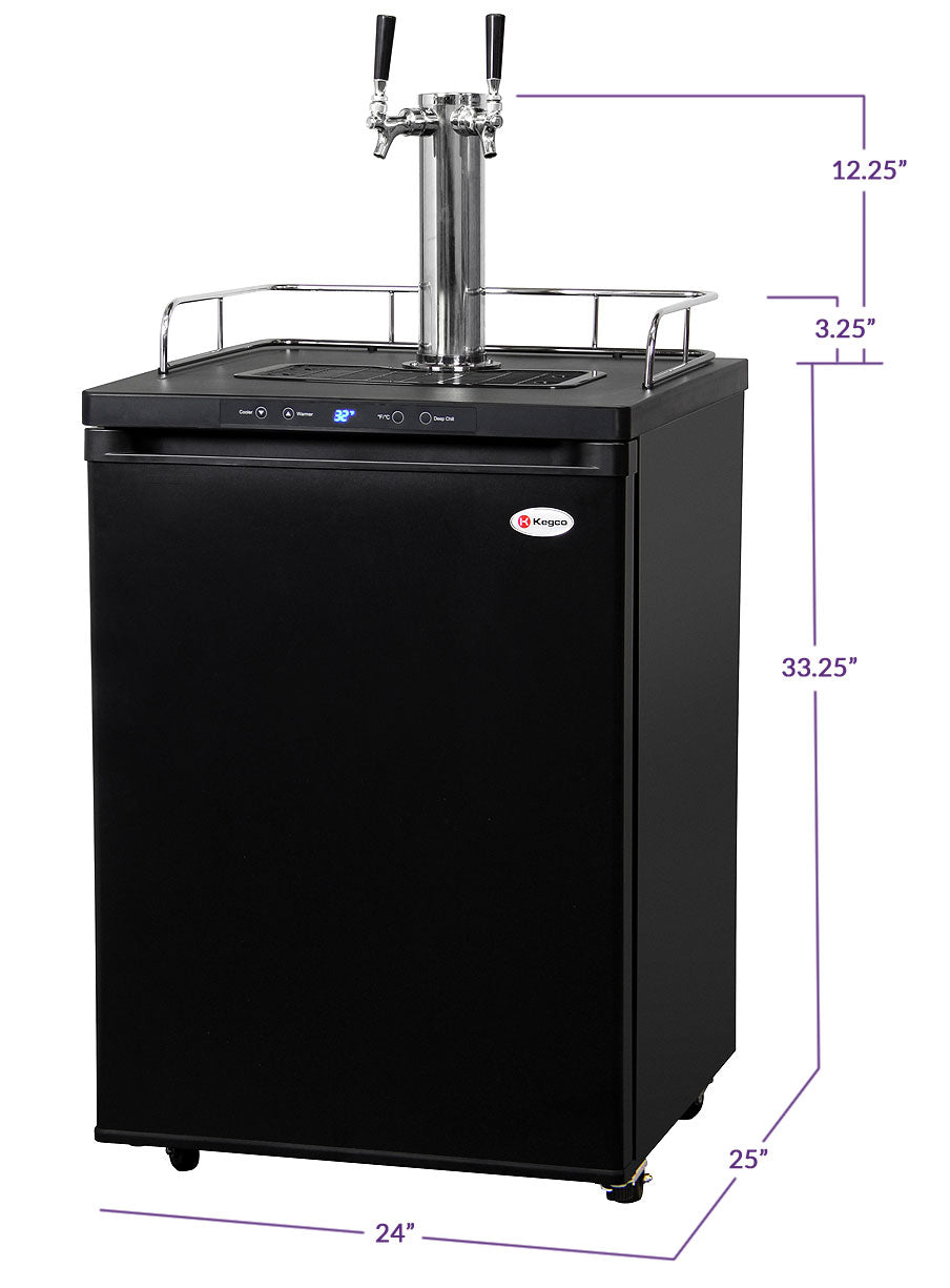 24" Wide Kombucha Dual Tap Black Kegerator