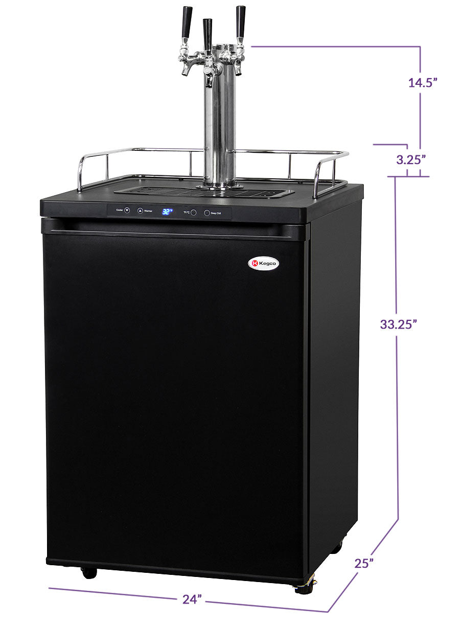 24" Wide Kombucha Triple Tap Black Kegerator