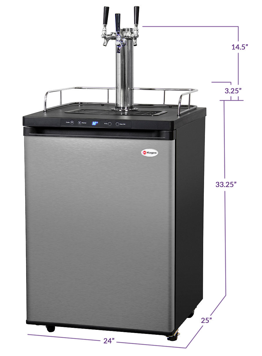 24" Wide Kombucha Triple Tap Stainless Steel Kegerator