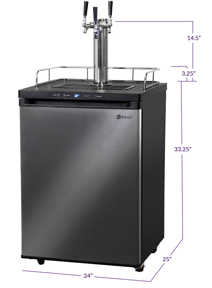 24" Wide Homebrew Triple Tap Black Stainless Steel Digital Kegerator