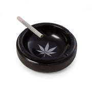 Bey-Berk Hand Crafted Black Marble Ashtray with Marijuana Plant Design - MJ102W - Crown Humidors