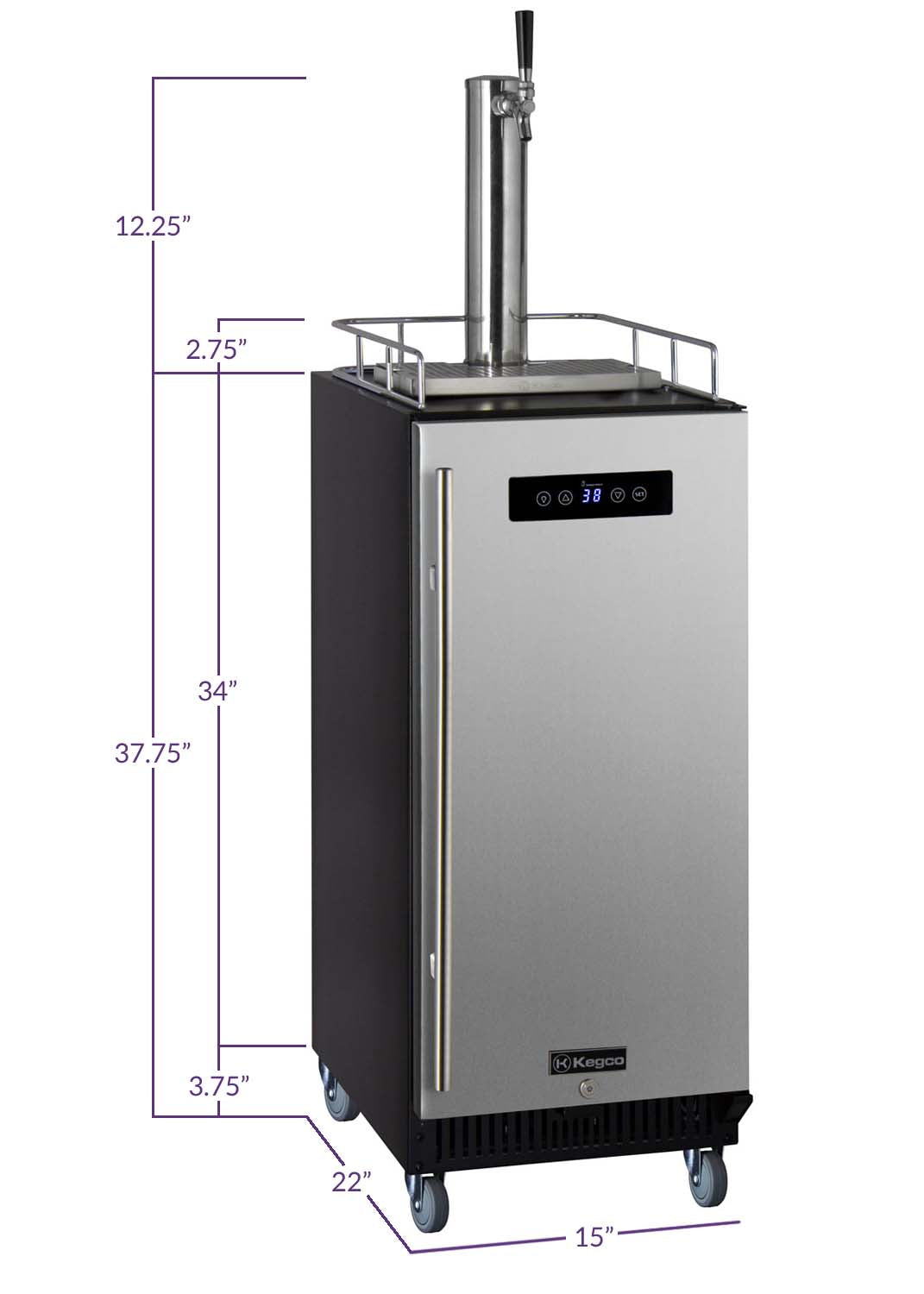 15" Wide Kombucha Single Tap Stainless Steel Commercial Kegerator