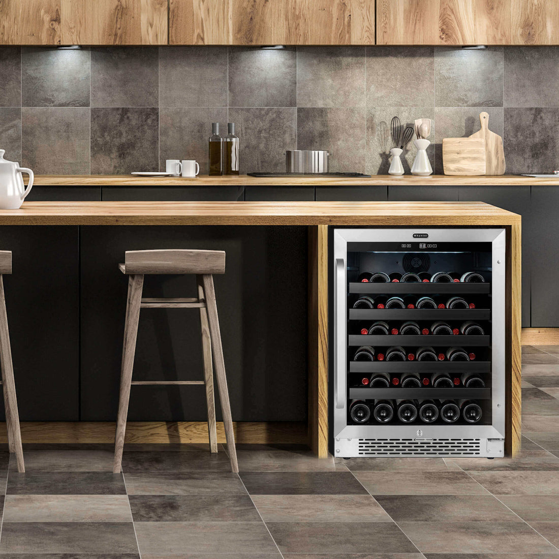 Whynter BWR-408SB 24 inch Built-In 46 Bottle Undercounter Stainless Steel Wine Refrigerator with Reversible Door, Digital Control, Lock, and Carbon Filter