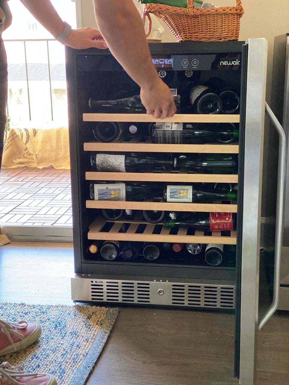 Newair 24" Built-In 52 Bottle Compressor Wine Fridge in Stainless Steel with Premium Beech Wood Shelves