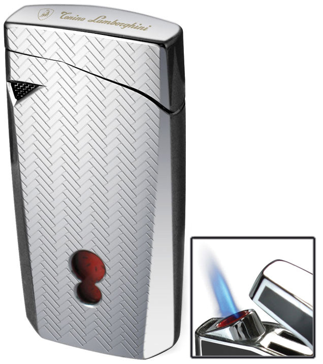 Tonino Lamborghini Magione Chrome With Interwoven Pattern Torch Flame Cigar Lighter - Crown Humidors