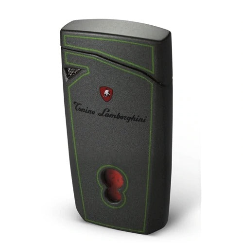 Tonino Lamborghini Magione Metallic Gray With Green Lines Torch Flame Cigar Lighter - Crown Humidors