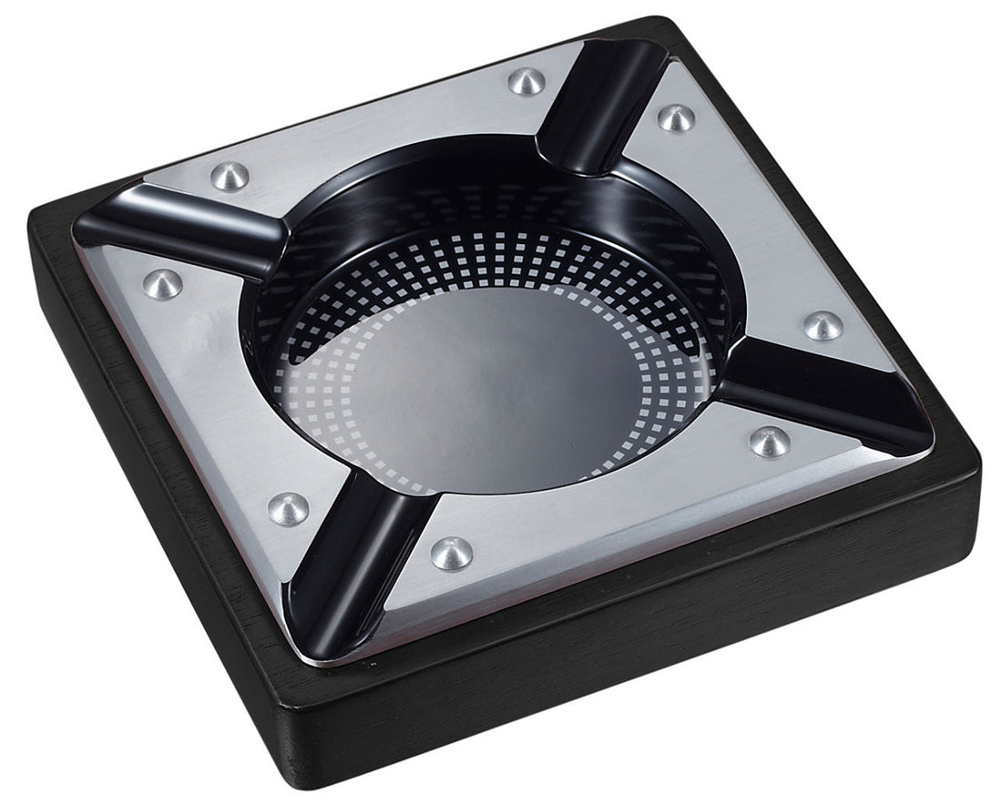 Visol Iris Metal And Black Matte Wood Cigar Ashtray - Vash407Bl