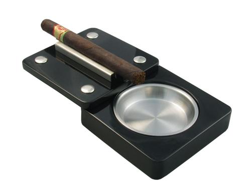 Visol Slide Black and Stainless Steel Cigar Ashtray - Crown Humidors