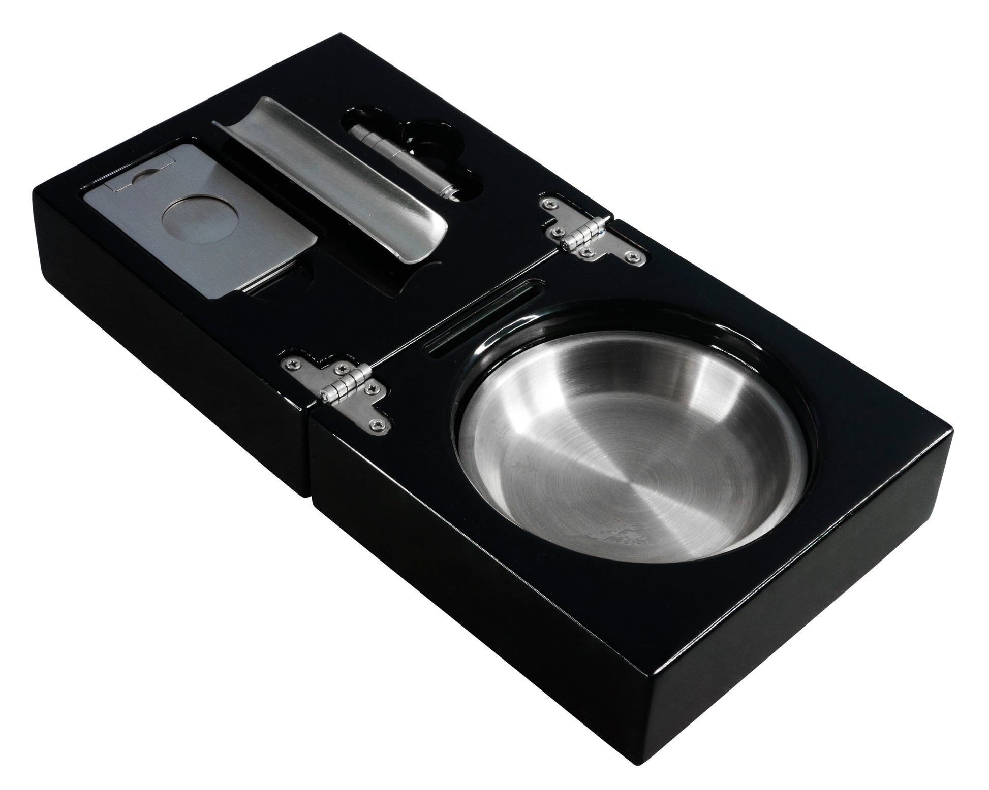 Visol Bremen Black Lacquer Folding Cigar Ashtray with Cutter and Punch - Crown Humidors