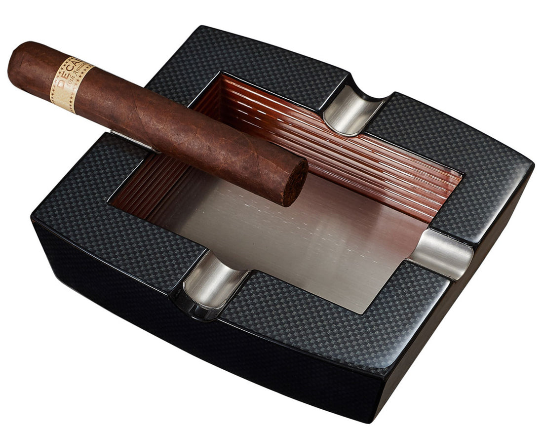 Visol Seine Carbon Fiber Patterned Square Wooden Cigar Ashtray - Vash723