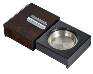 Visol Loki Sliding Ashtray with Removable Ashtray and Compartments - Burl Wood - Crown Humidors