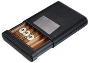 Visol Rennes Black Leather Cigar Case with Engraving Plate - Holds 5 Cigars - Crown Humidors