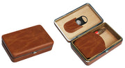 Visol Executive Brown Leather Cigar Case With Cutter - Holds 5 Cigars - Crown Humidors