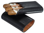 Visol Cuero Genuine Black Leather 3-Finger Cigar Case - Crown Humidors