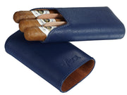 Visol Cuero Genuine Blue Leather 3-Finger Cigar Case - Crown Humidors