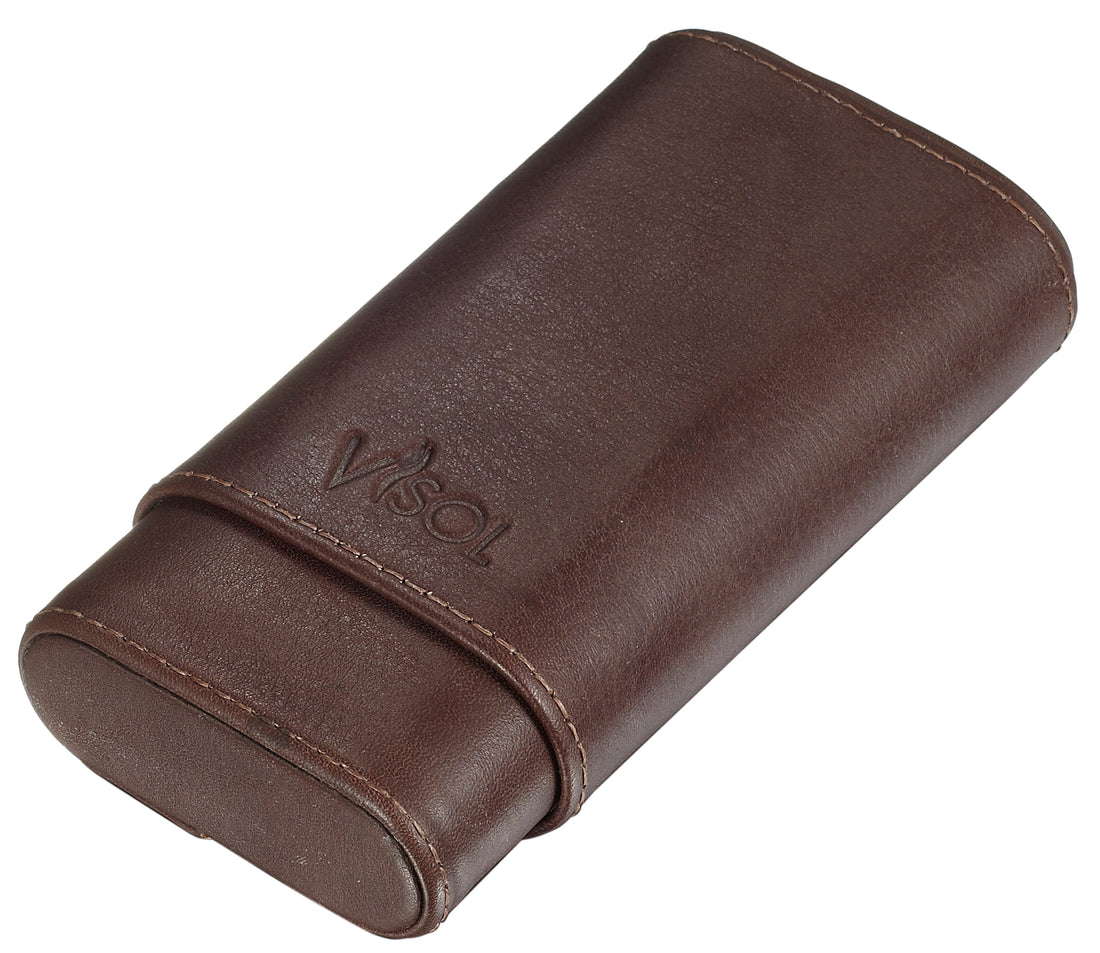 Visol Cuero Genuine Brown Leather 3-Finger Cigar Case - Crown Humidors