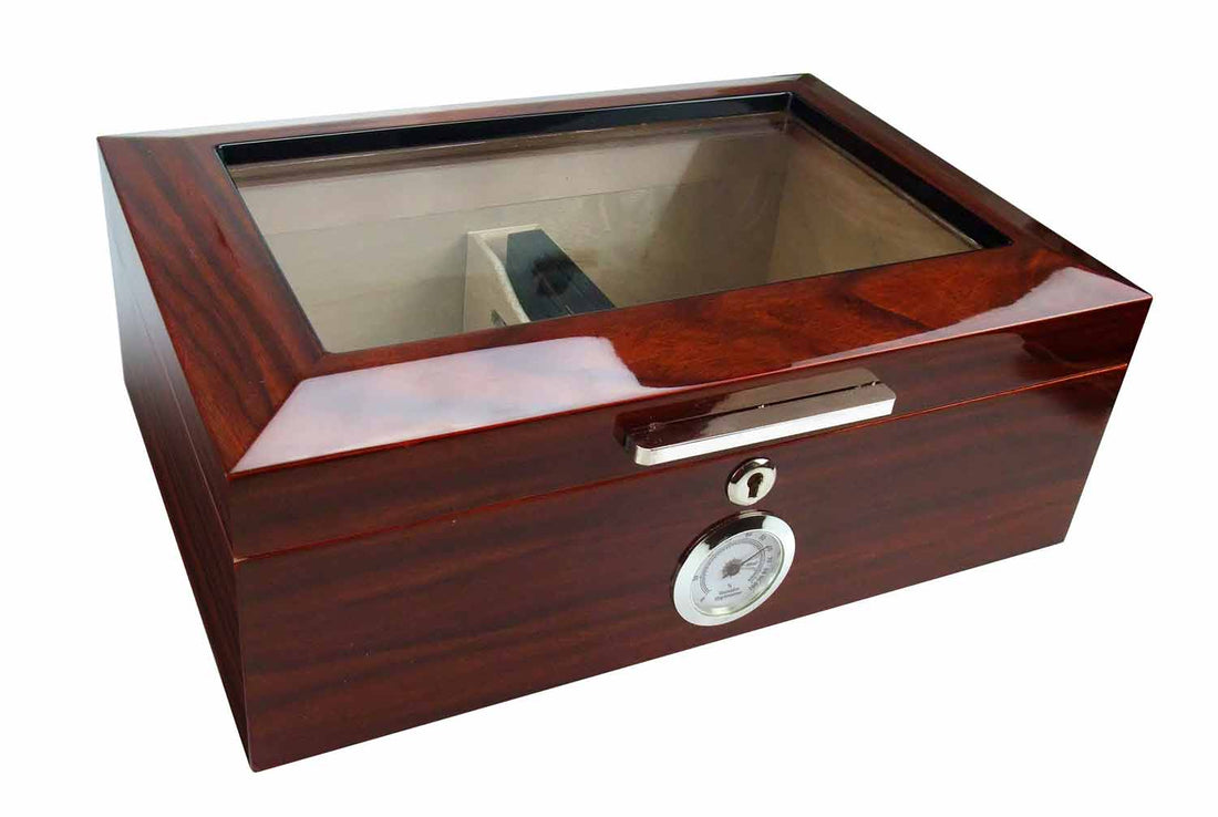 Visol Morello Cherry Finish Glass Top Cigar Humidor - Holds 100 Cigars - Crown Humidors