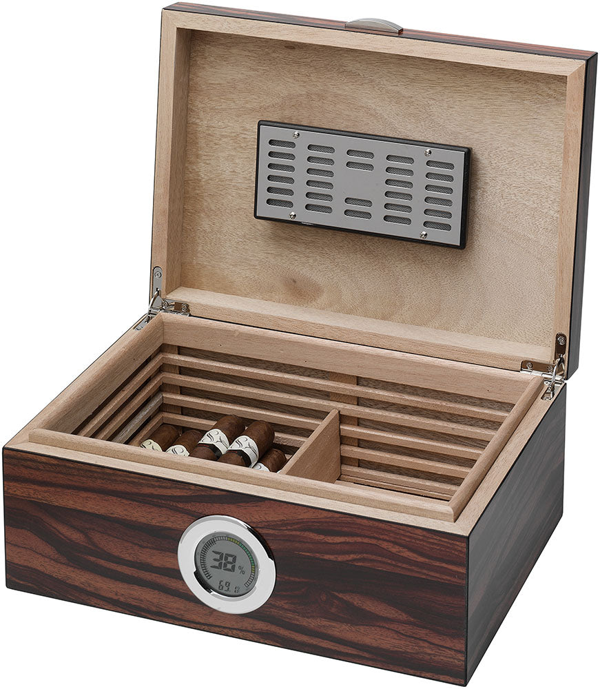 Visol Brawley Macassar Finish Cigar Humidor - Holds 75 Cigars - Crown Humidors