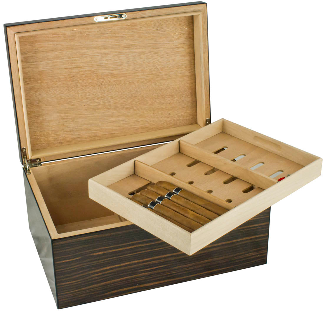 Visol Exotic Ebony Wood Cigar Humidor - Holds up to 100 Cigars - Crown Humidors