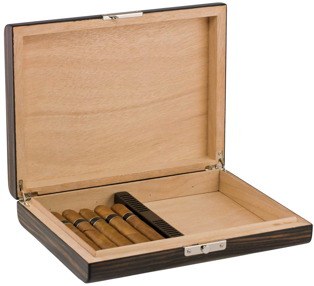 Visol Ebony Wood Travel Cigar Humidor with Humidifier - Crown Humidors