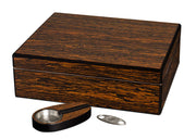 Visol Recruit Ironwood Cigar Gift Set With Cutter & Ashtray - Holds 25 Cigars - Crown Humidors