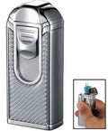 Visol Alec Iii Chrome and White Carbon Fiber Triple Torch Flame Lighter - Crown Humidors