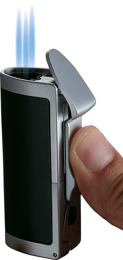 Visol Aleus Black Matte Triple Jet Cigar Lighter With Built-in Punch - Crown Humidors