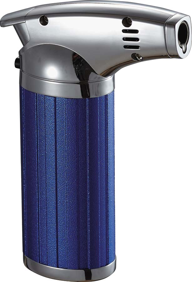 Visol Fiamma Blue and Chrome Mini Wind-resistant Jet Flame Table Cigar Lighter - Crown Humidors