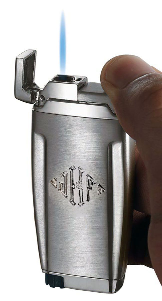 Visol Gemini Brushed Chrome Single Wind-resistant Torch Flame Lighter - Crown Humidors