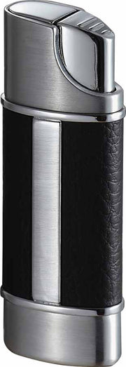 Visol Piccolo Leather and Brushed Chrome Wind-resistant Torch Flame Lighter - Crown Humidors