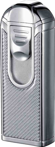 Visol Alec Iv Chrome and White Carbon Fiber Quad Torch Flame Table Lighter - Crown Humidors