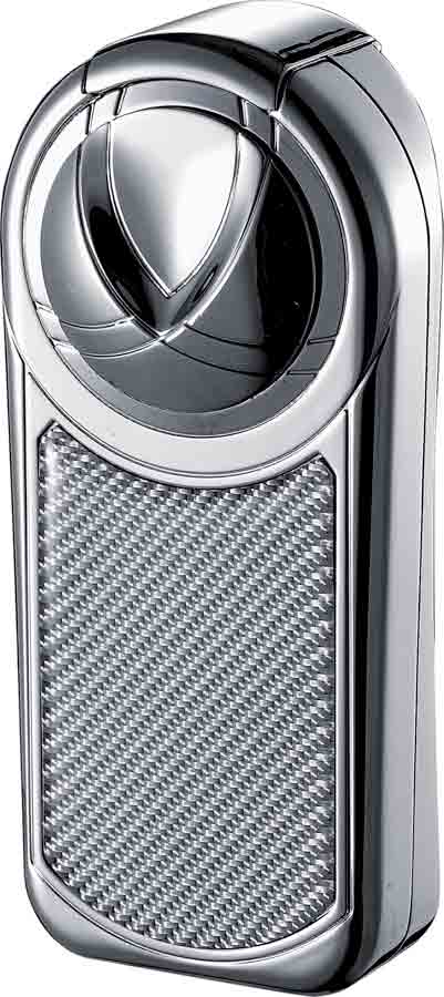 Visol Dobrev V Chrome and White Carbon Fiber 5 Torch Flame Table Lighter - Crown Humidors